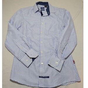 English Laundry Mens Slim Fit Shirt Blue White Geometric Diamond S 14.5 32/33